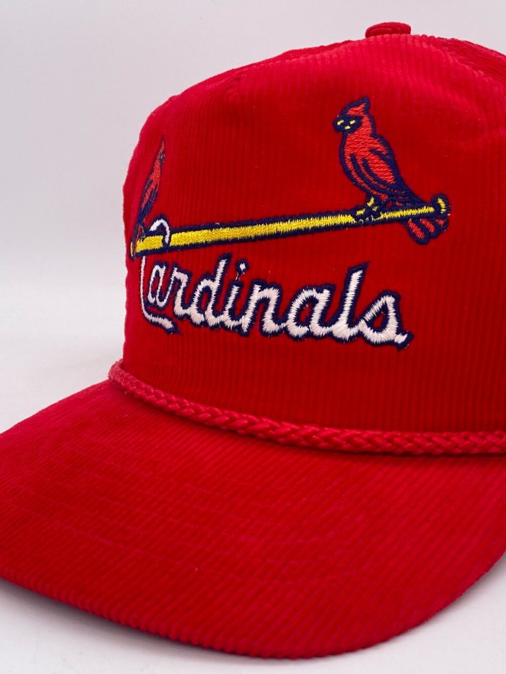 VTG St Louis Cardinals Corduroy Hat Missouri MLB Red Snapback Cap Annco Adj HTF